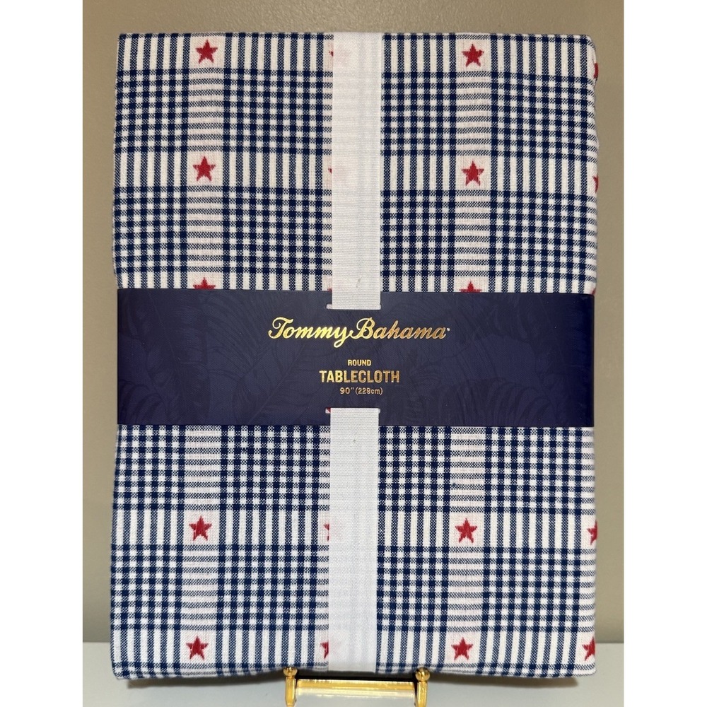 TOMMY BAHAMA Red White Blue Americana 90" Round Tablecloth -- NWT